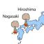 Carte du Japon situant Hiroshima et Nagasaki.